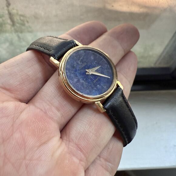 Vintage Eska Quartz Gold Plated Ladies Watch Lapis Lazuli Stone Dial 24mm Womens - Picture 8 of 10